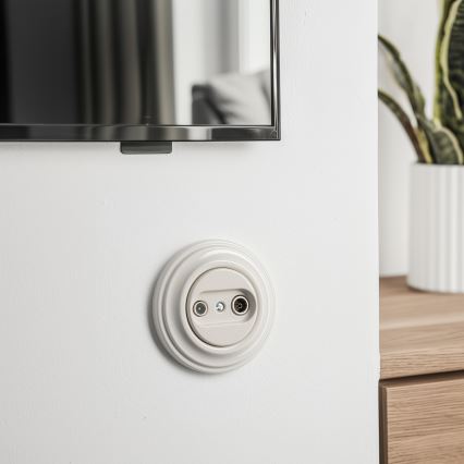 Kliklap - Retro gniazdo antenowe TV+R (przelotowe) z ramką beżowe