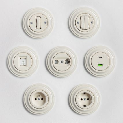 Kliklap - Retro gniazdo antenowe TV+R (przelotowe) z ramką beżowe