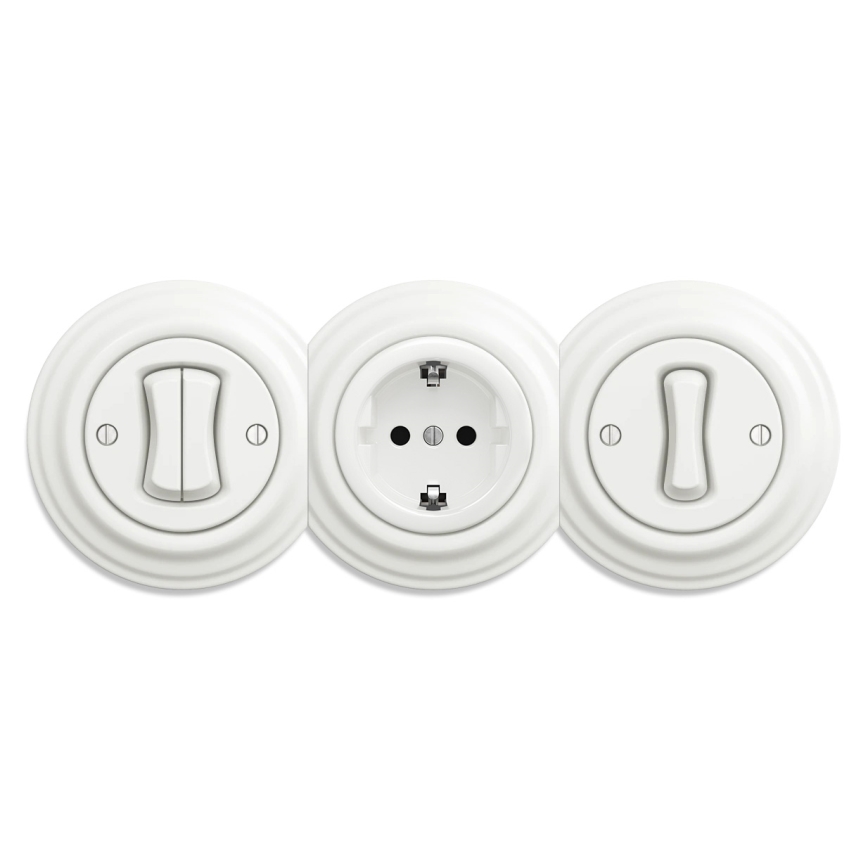 Kliklap - Retro gniazdo domowe bez ramki SCHUKO 230V/16A, ceramiczne, białe