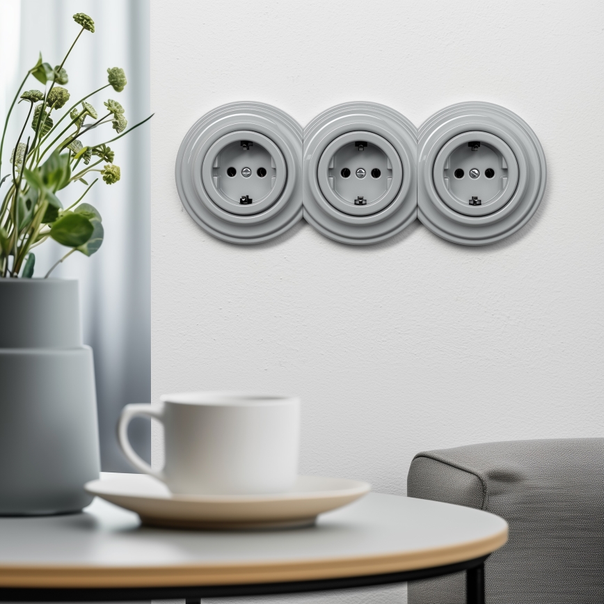 Kliklap - Retro gniazdo domowe bez ramki SCHUKO 230V/16A szare