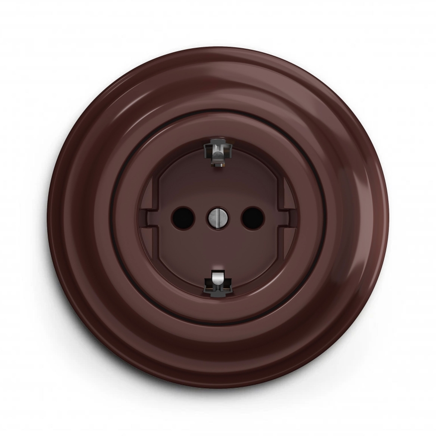 Kliklap - Retro gniazdo domowe z ramką SCHUKO 230V/16A brązowe