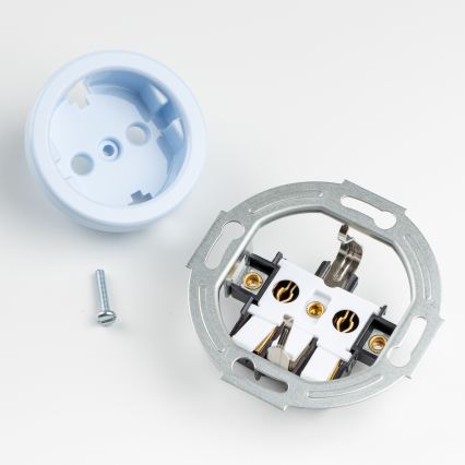 Kliklap - Retro gniazdo domowe z ramką SCHUKO 230V/16A, niebieskie