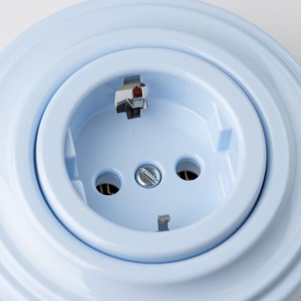 Kliklap - Retro gniazdo domowe z ramką SCHUKO 230V/16A, niebieskie