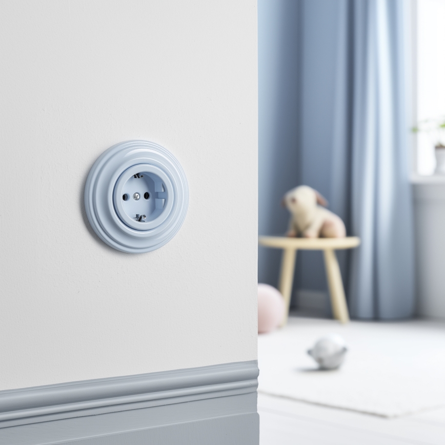 Kliklap - Retro gniazdo domowe z ramką SCHUKO 230V/16A, niebieskie