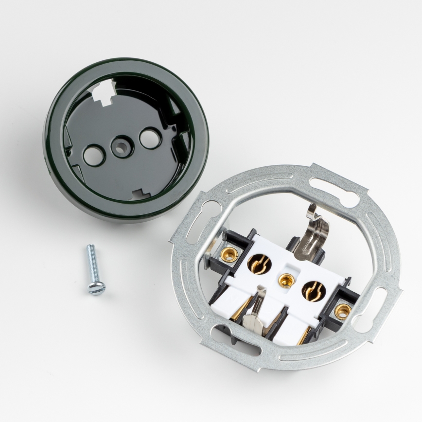 Kliklap - Retro gniazdo domowe z ramką SCHUKO 230V/16A zielone