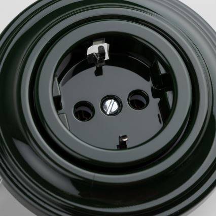 Kliklap - Retro gniazdo domowe z ramką SCHUKO 230V/16A zielone