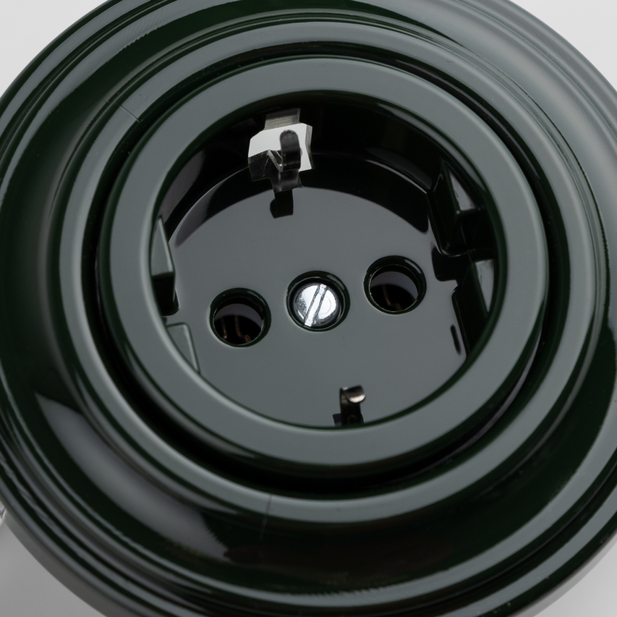 Kliklap - Retro gniazdo domowe z ramką SCHUKO 230V/16A zielone