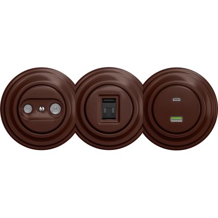 Kliklap - Retro gniazdo USB A+C bez ramki brązowe