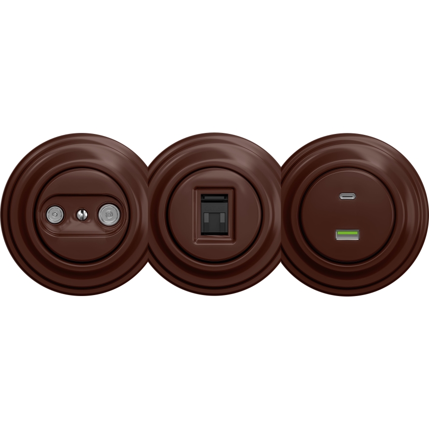 Kliklap - Retro gniazdo USB A+C bez ramki brązowe