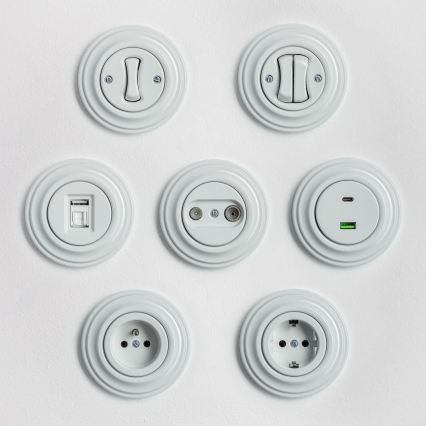 Kliklap - retro gniazdo USB A+C z ceramiczną ramką, białe