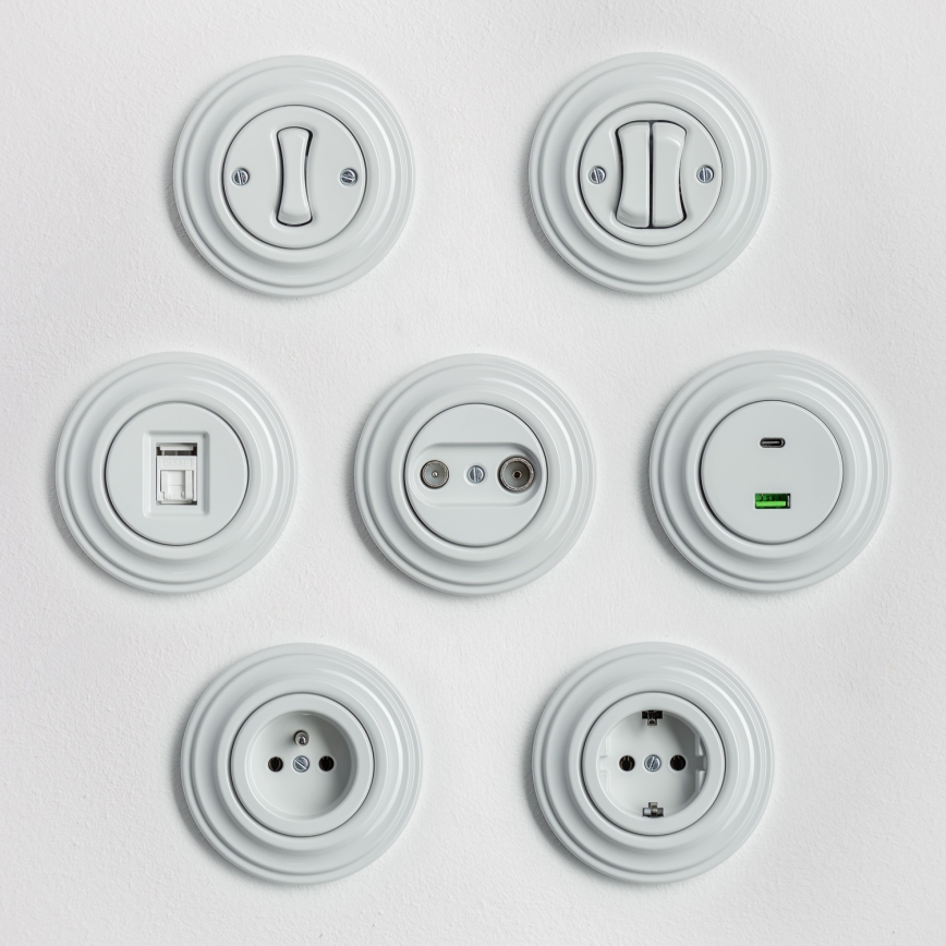 Kliklap - retro gniazdo USB A+C z ceramiczną ramką, białe