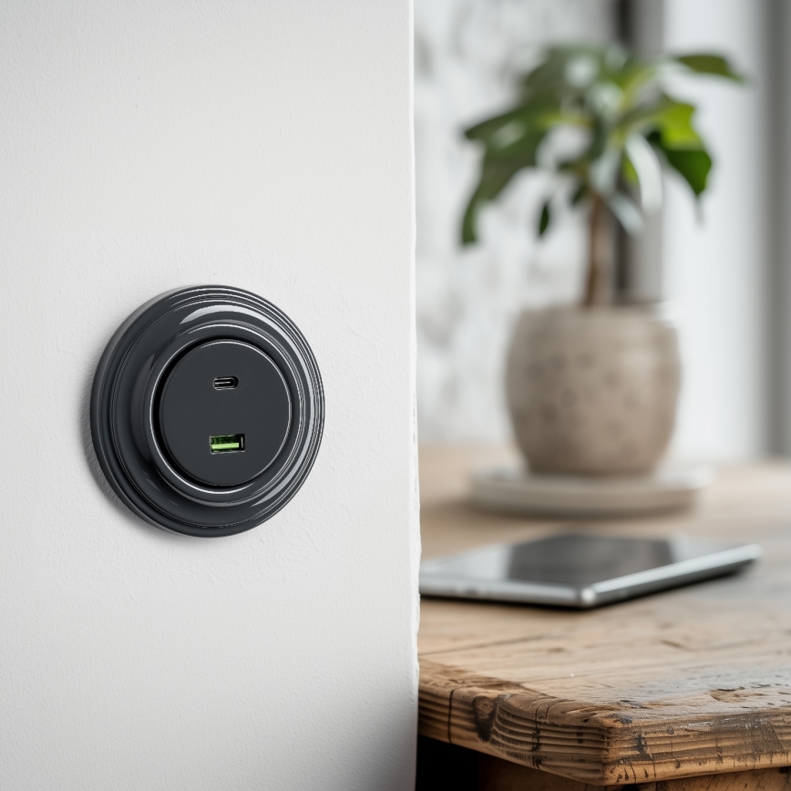 Kliklap - Retro gniazdo USB A+C z ramką antracyt