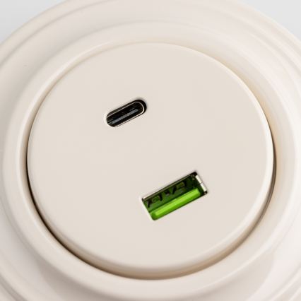 Kliklap - Retro gniazdo USB A+C z ramką beżowe