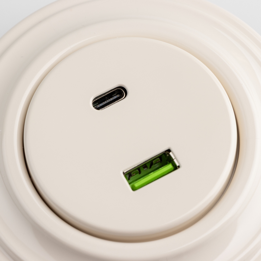 Kliklap - Retro gniazdo USB A+C z ramką beżowe