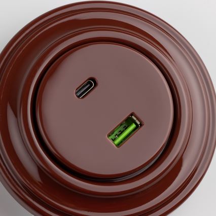 Kliklap - Retro gniazdo USB A+C z ramką, brązowe