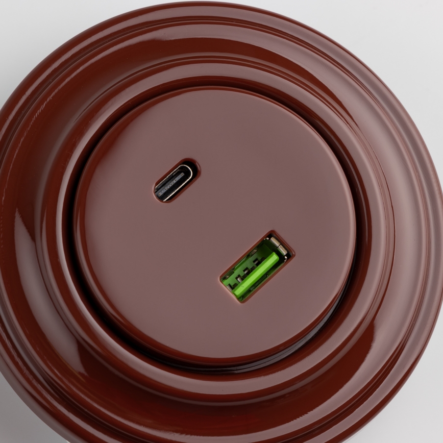Kliklap - Retro gniazdo USB A+C z ramką, brązowe