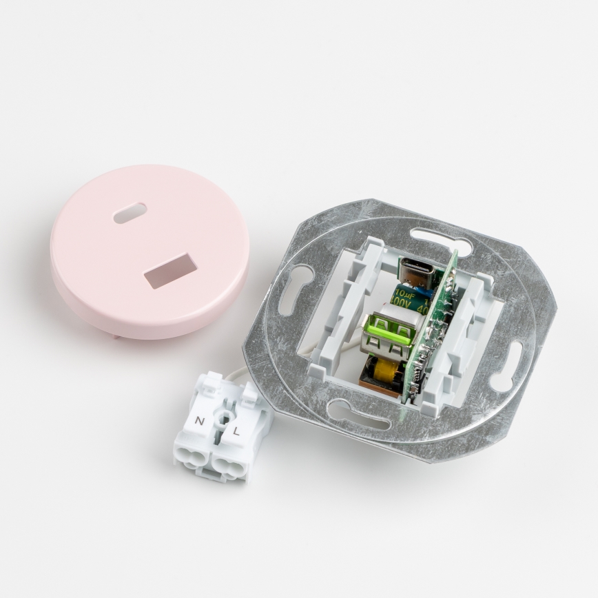 Kliklap - Retro gniazdo USB A+C z ramką w kolorze starego różu