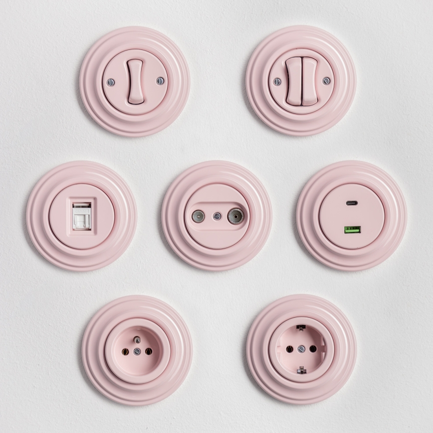 Kliklap - Retro gniazdo USB A+C z ramką w kolorze starego różu