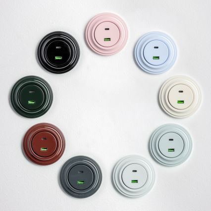 Kliklap - Retro gniazdo USB A+C z ramką w kolorze starego różu