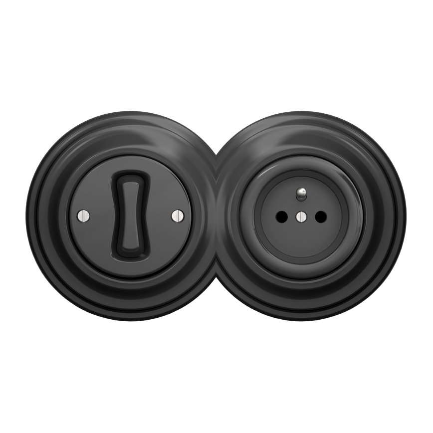 Kliklap - Retro jednobiegunowy włącznik nr 1 i gniazdko 230 V z ramką antracyt