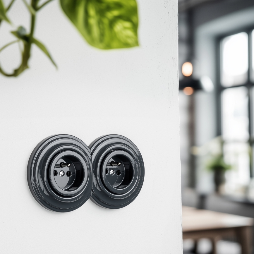 Kliklap - Retro jednobiegunowy włącznik nr 1 i gniazdko 230 V z ramką antracyt