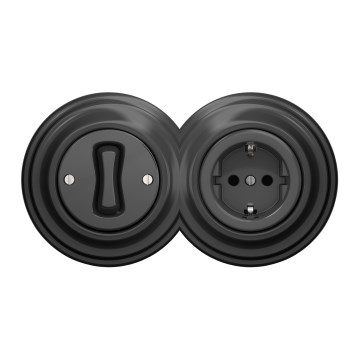 Kliklap - Retro jednobiegunowy włącznik nr 1 i gniazdo SCHUKO 230 V z ramką w kolorze antracyt