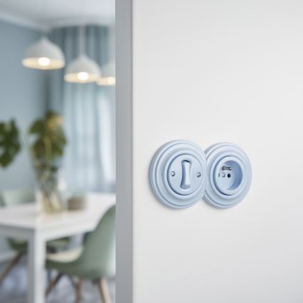 Kliklap - Retro jednobiegunowy wyłącznik nr 1 i gniazdo 230 V w ramce, niebieskie