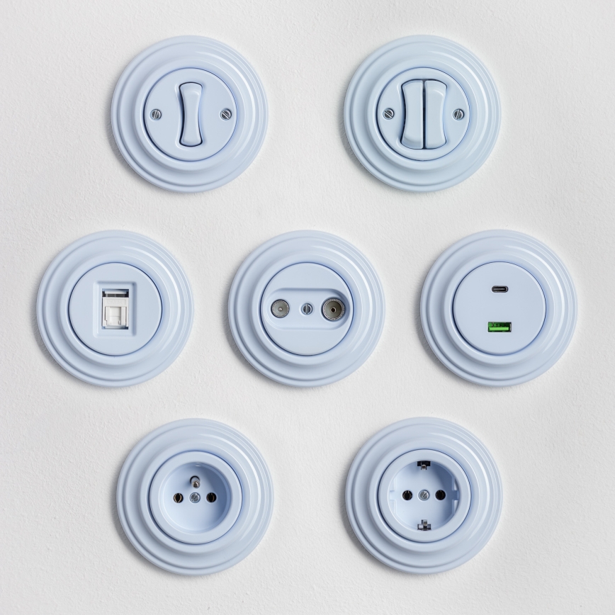 Kliklap - Retro jednobiegunowy wyłącznik z ramką nr 1, niebieski