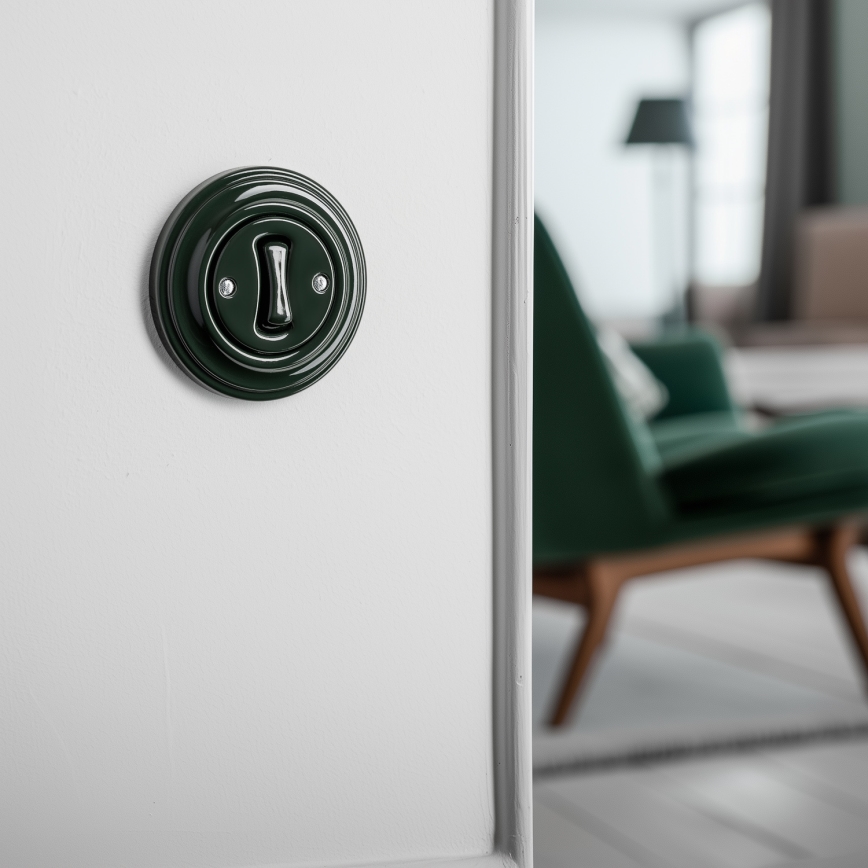 Kliklap - Retro jednobiegunowy wyłącznik z ramką nr 1 zielony