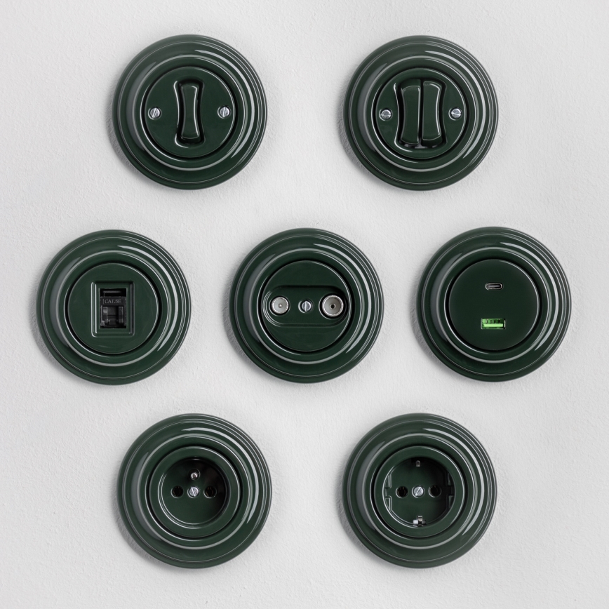 Kliklap - Retro jednobiegunowy wyłącznik z ramką nr 1 zielony