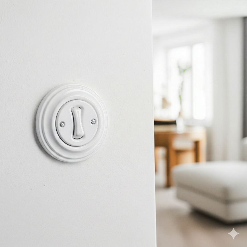 Kliklap - Retro łącznik schodowy z ramką nr 6 śnieżnobiały