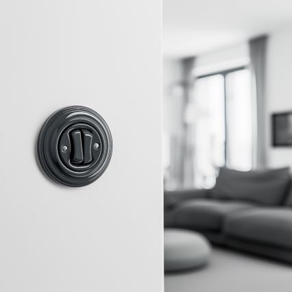 Kliklap - Retro podwójny łącznik schodowy z ramką nr 6+6, antracyt