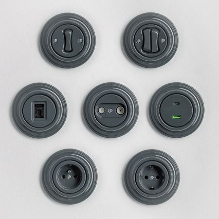 Kliklap - Retro podwójny łącznik schodowy z ramką nr 6+6, antracyt