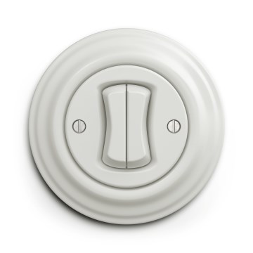 Kliklap - Retro podwójny przycisk z ramką, ceramiczna biel