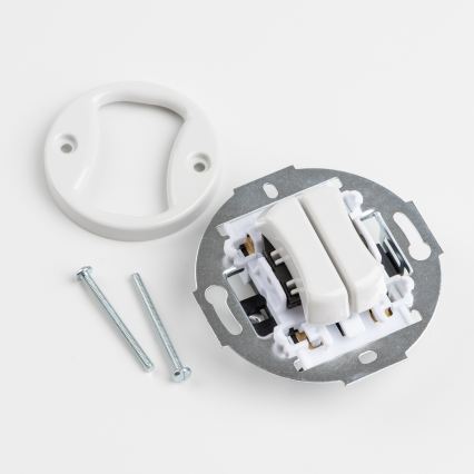 Kliklap - Retro podwójny przycisk z ramką, ceramiczny, biały