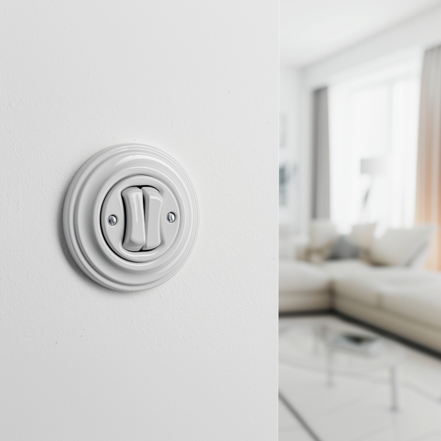 Kliklap - Retro podwójny przycisk z ramką, ceramiczny, biały