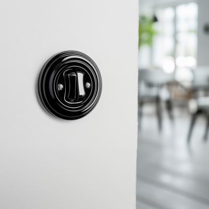 Kliklap - Retro podwójny włącznik schodowy z ramką nr 6+6, czarny