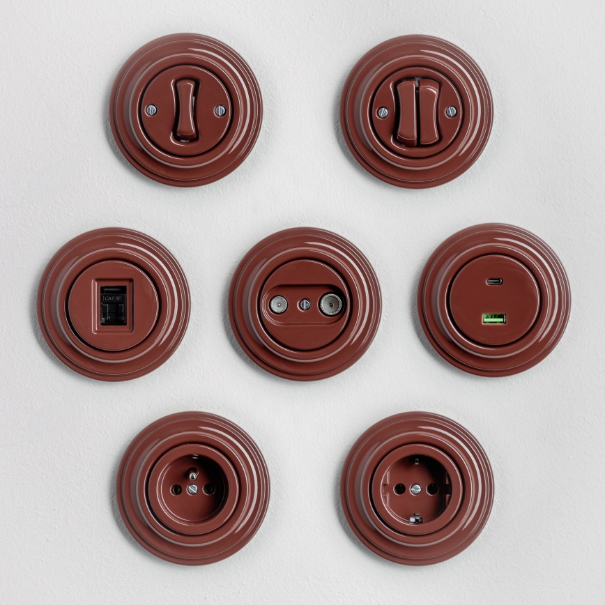 Kliklap - Retro podwójny włącznik w ramce, brązowy