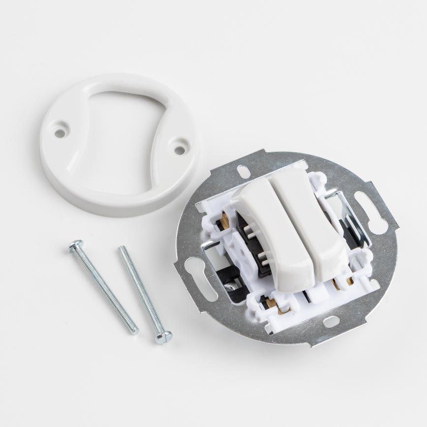 Kliklap - Retro podwójny włącznik z ramką, śnieżnobiały