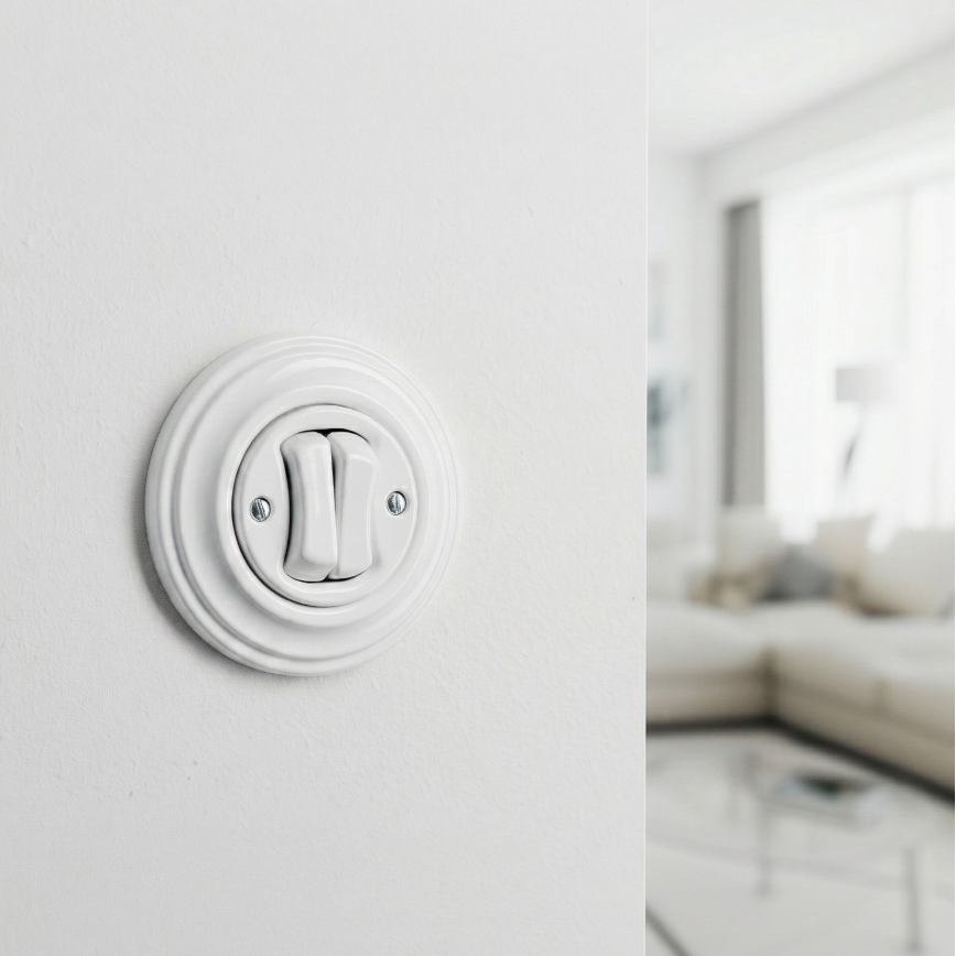 Kliklap - Retro podwójny włącznik z ramką, śnieżnobiały