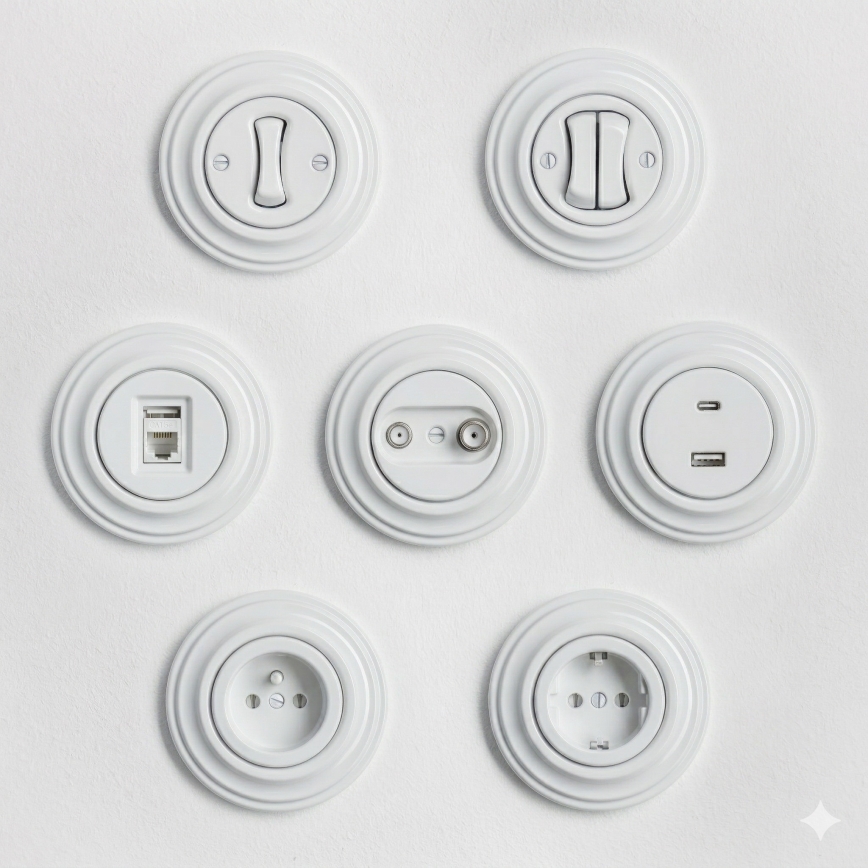 Kliklap - retro przycisk z ramką w kolorze śnieżnobiałym