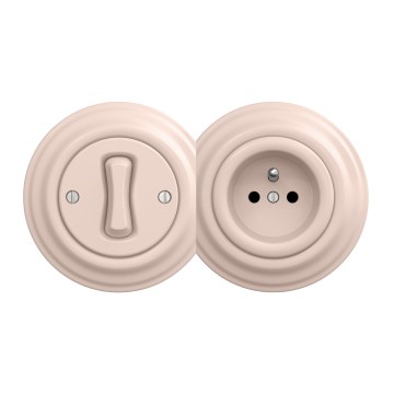 Kliklap - Retro włącznik jednobiegunowy nr 1 i gniazdo 230V z ramką pudrowy róż