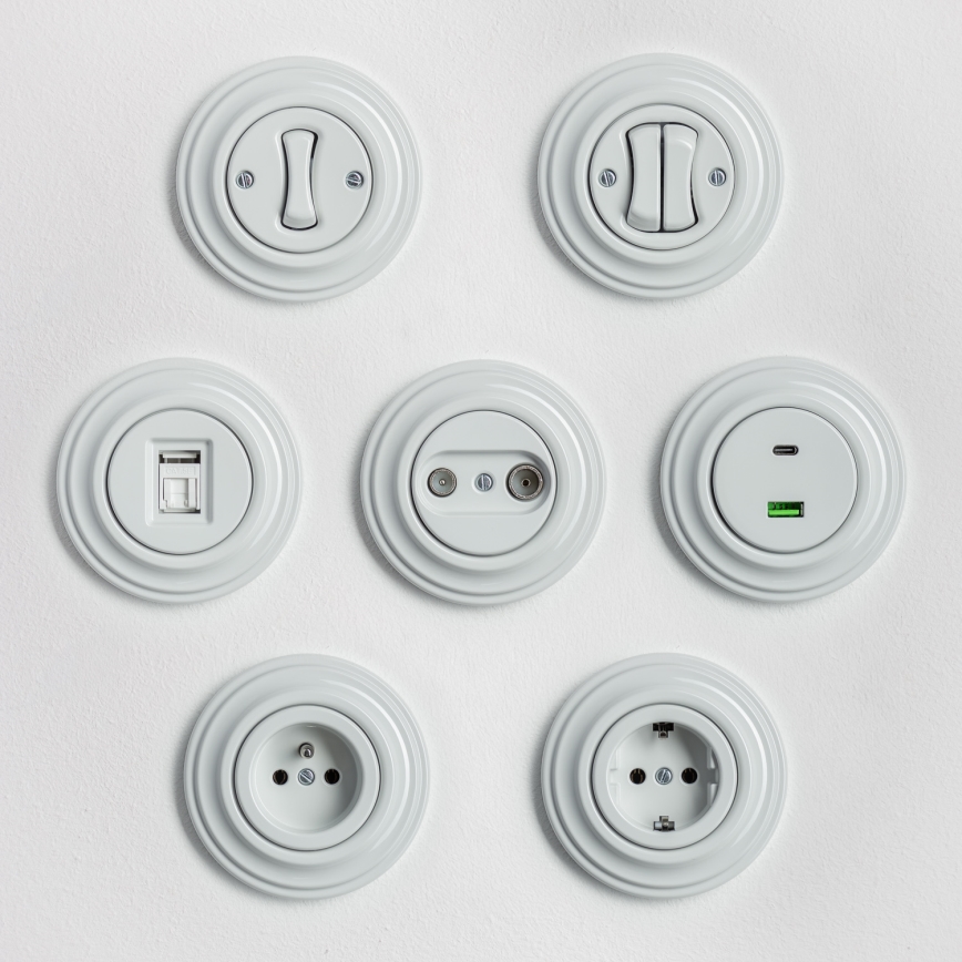 Kliklap - Retro włącznik szeregowy z ramką nr 5, śnieżnobiały