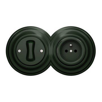 Kliklap - Retro wyłącznik jednobiegunowy nr 1 i gniazdo 230 V z ramką w kolorze zielonym