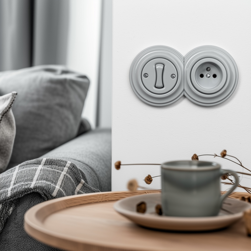 Kliklap - Retro wyłącznik jednobiegunowy nr 1 i gniazdo 230V z szarą ramką