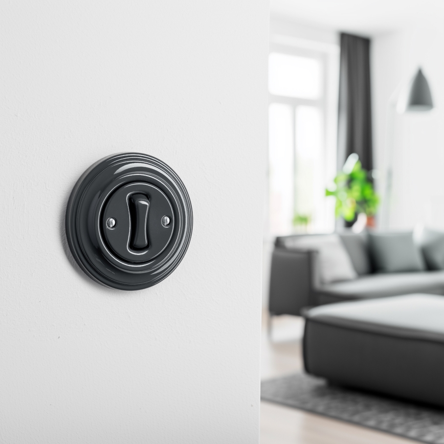 Kliklap - Retro wyłącznik schodowy z ramką nr 6, antracyt