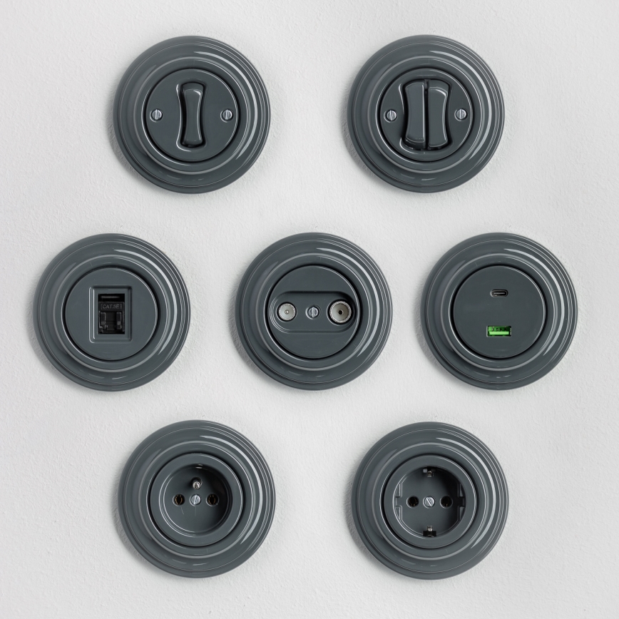 Kliklap - Retro wyłącznik schodowy z ramką nr 6, antracyt