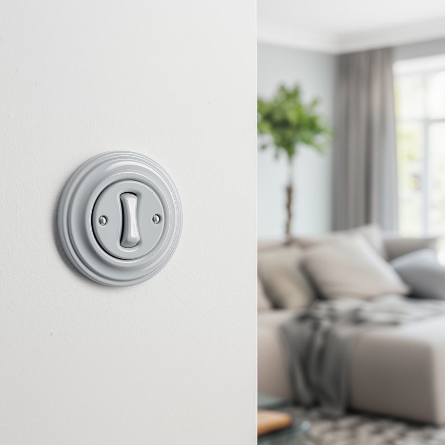 Kliklap - Retro wyłącznik schodowy z ramką nr 6, szary