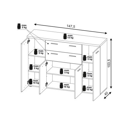 Komoda BRUNO dąb sonoma/biała