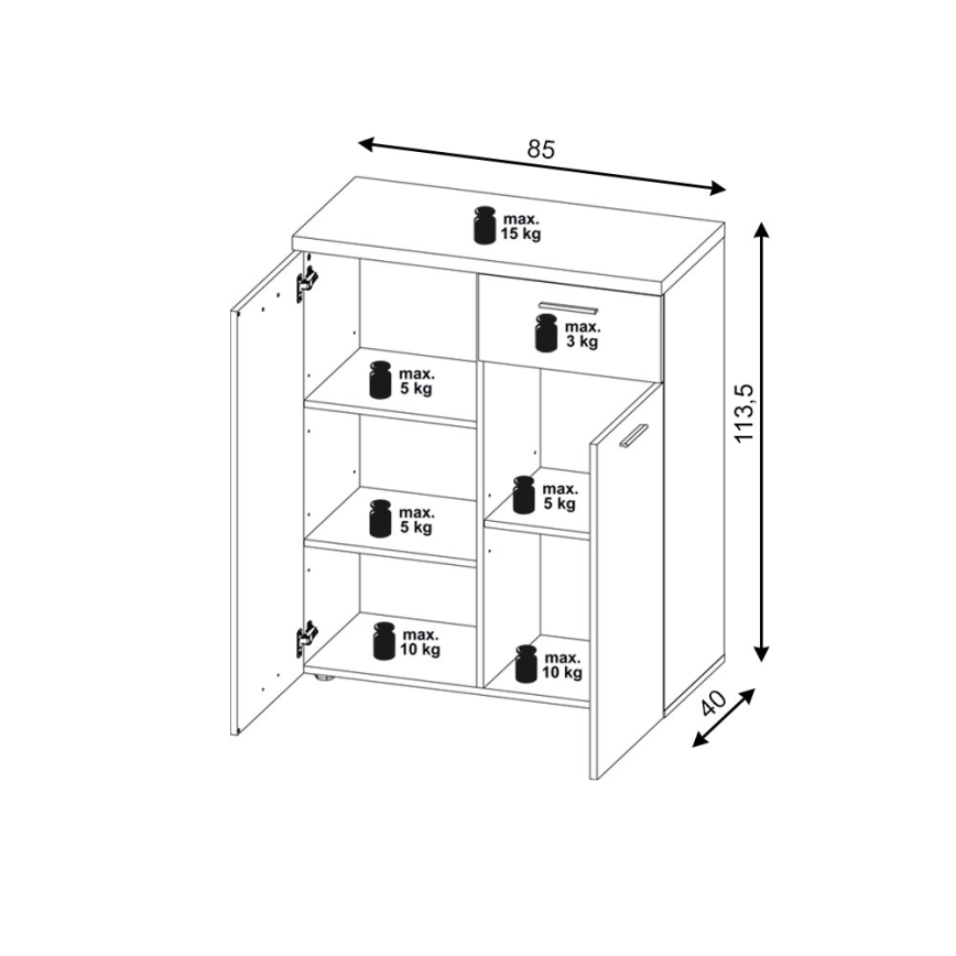 Komoda BRUNO dąb sonoma/biały